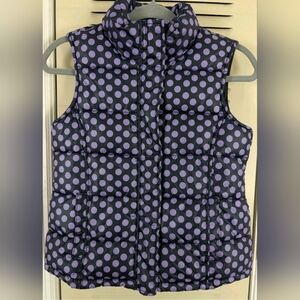 GAP KIDS Girls Navy Purple Polka Dot Puffer Vest Fleece Lined Sz L (10) Pockets